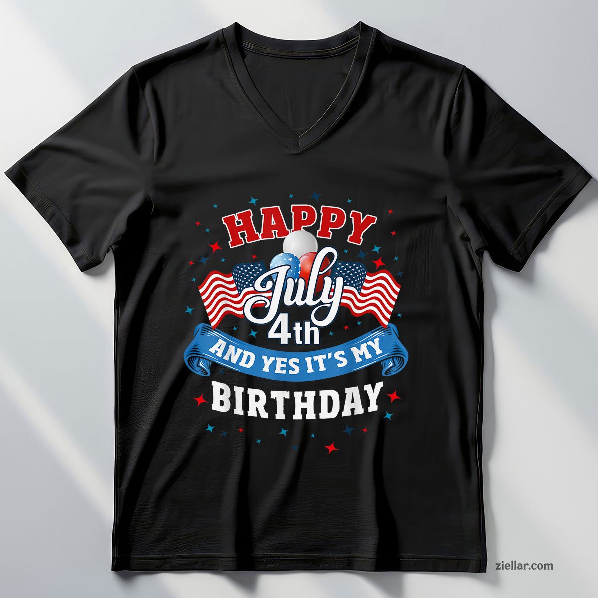 4th of July Birthday Shirt American Flag Happy V-Neck Shirt