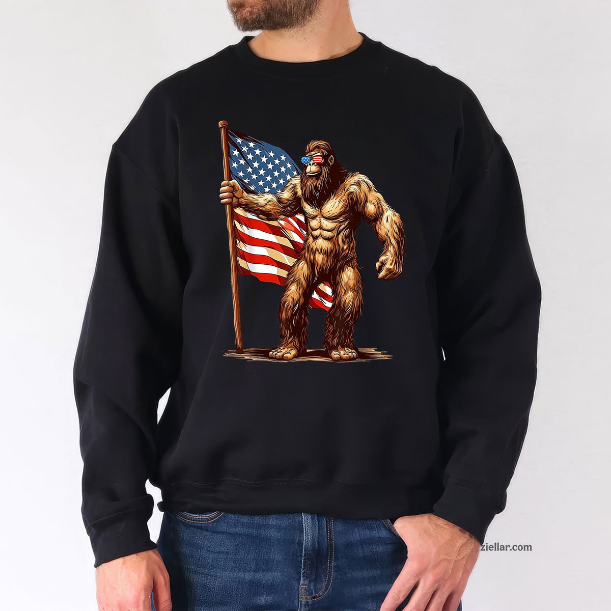 American Flag Bigfoot Sunglasses Patriotic 4th of July USA Sweatshirt