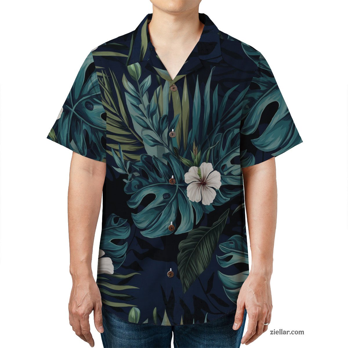 Blue Tropical Leaf and White Hibiscus Seamless Pattern Hawaiian Shirts Gifts – Lightweight and Comfy Summer Style