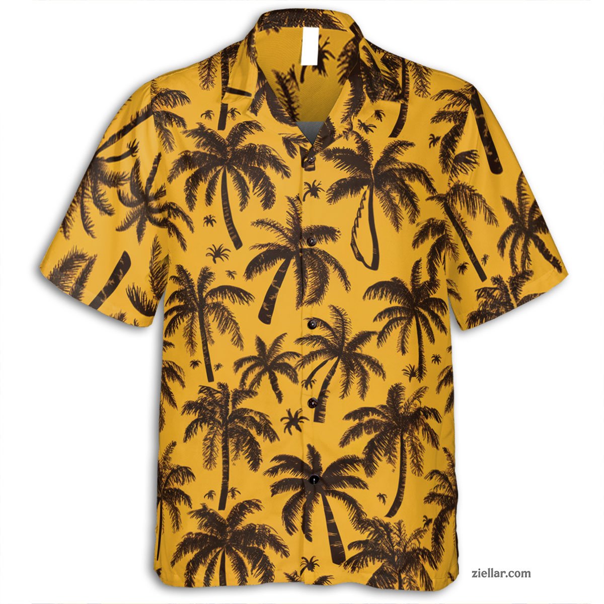 Bold Black Palm Tree Hawaiian Shirt and Tee, Yellow Summer Outfit Unisex