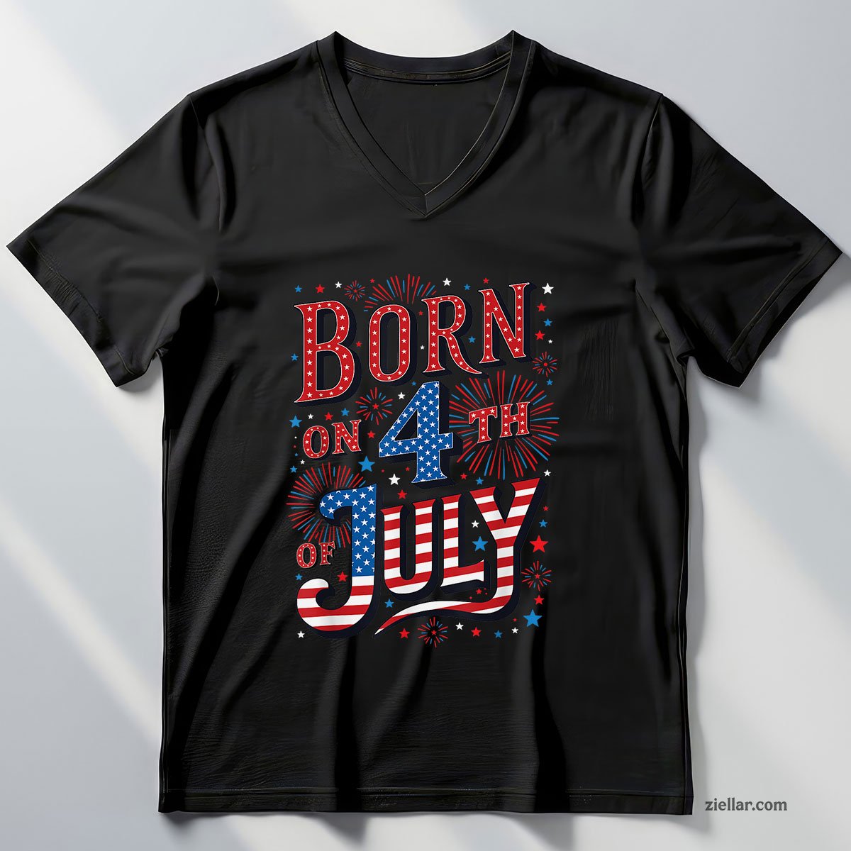 Born On The 4th of July Birthday Patriotic V-Neck Shirt, USA Independence Day Gift
