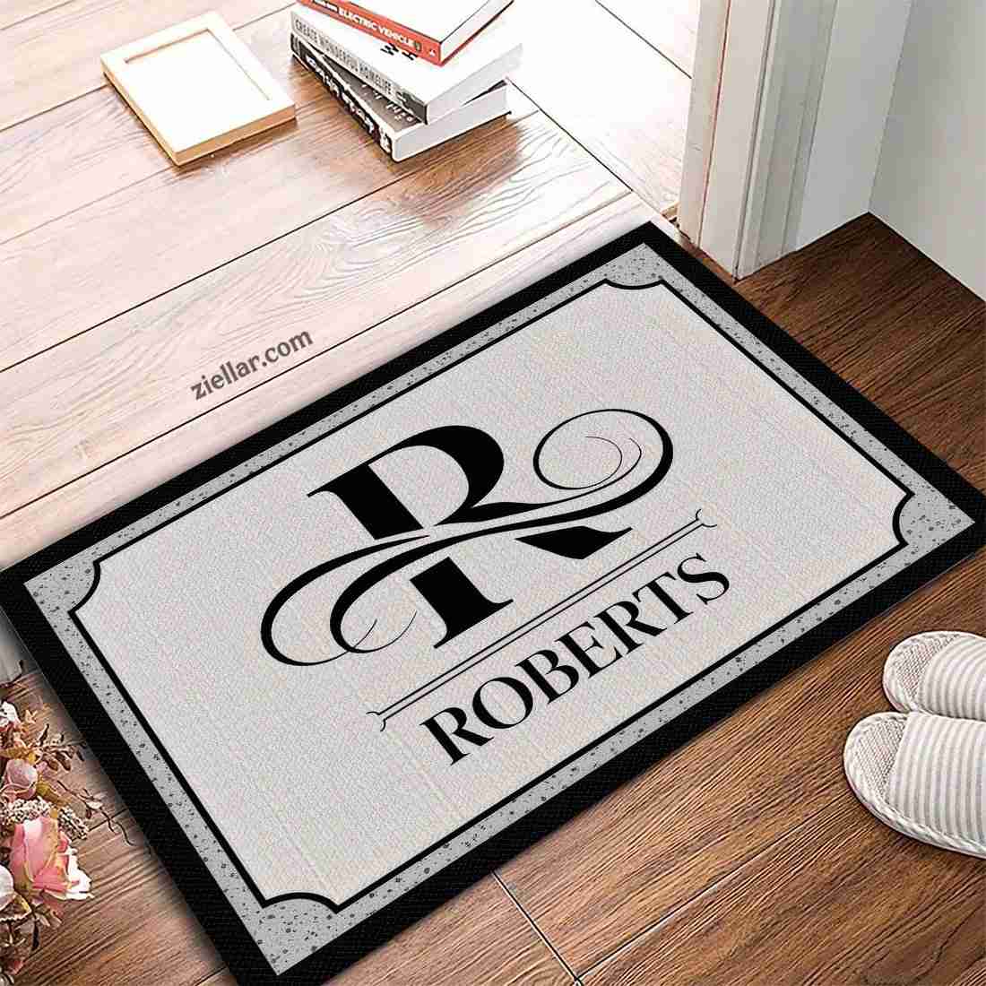 Custom Family Name Doormat - Elegant Monogram Welcome Mat for Home Decor