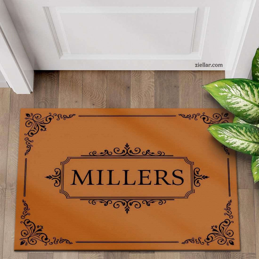 Custom Text_Photo Doormat, Classic Scroll with Elegant Family Name