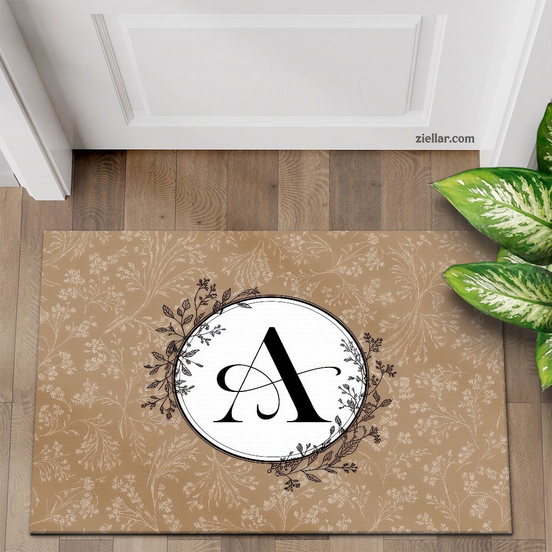 Custom Text Doormat Elegant Initial A Floral Monogram Rug for Home Entryway