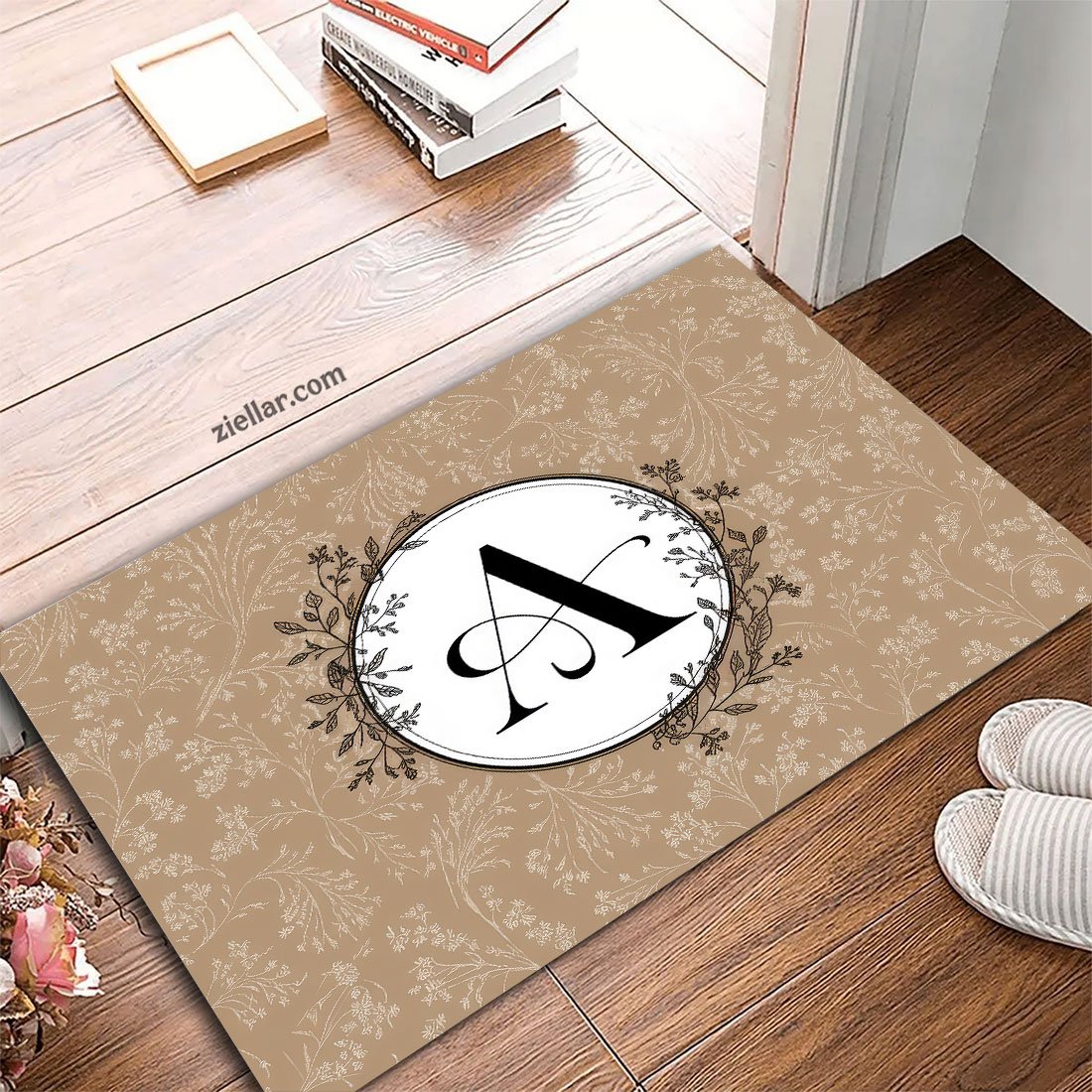 Custom Text Doormat Elegant Initial A Floral Monogram Rug for Home Entryway