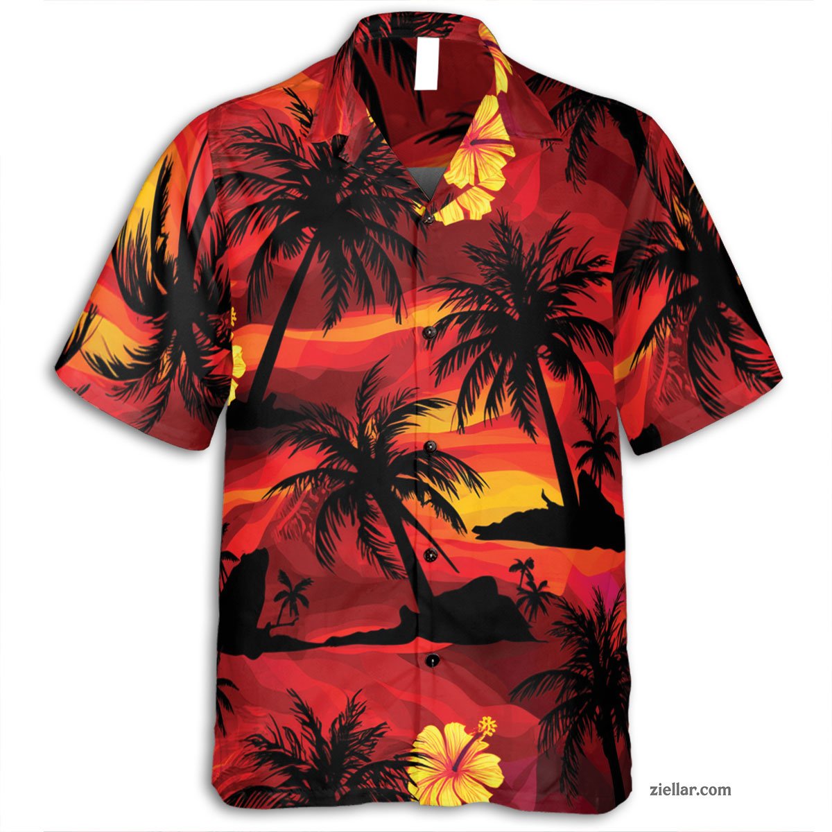 Fiery Sunset Island Hawaiian Shirt Vibrant Tropical Beach Aloha Short Sleeve – Fun and Casual Island Shirt