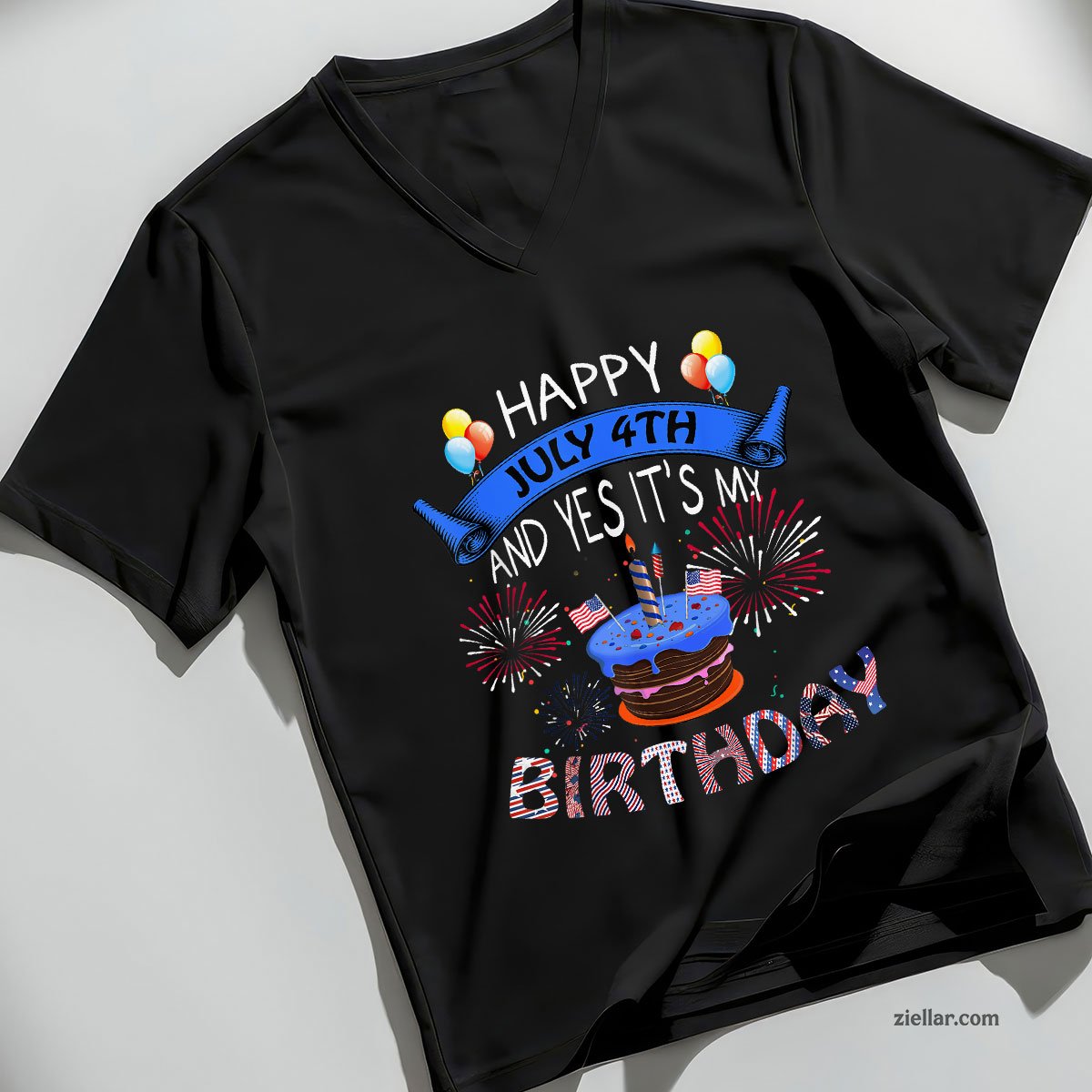 Happy July 4th And Yes It's My Birthday Independence Day Tee V-Neck Shirt