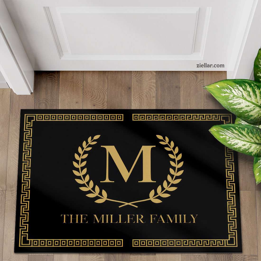 Personalized Monogram Doormat, Family Name Design with Gold Laurel