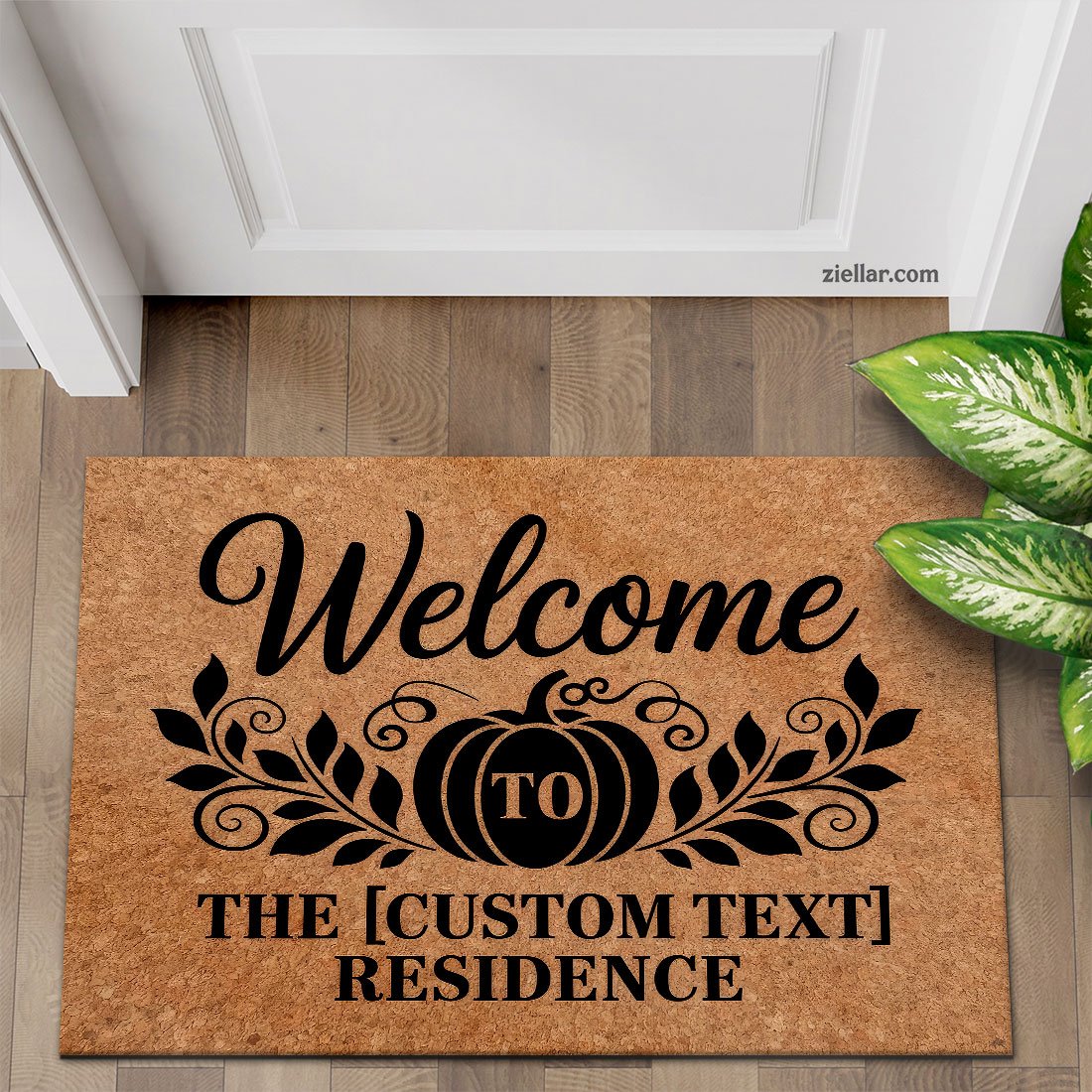 Personalized Rustic Fall Doormat with Pumpkins & Leaves, Unique Entryway Mat