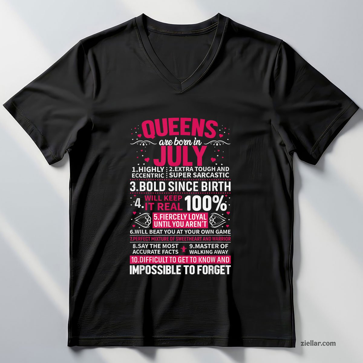 Queens Are Born in July V-Neck Shirt, Patriotic USA Independence Day Gift