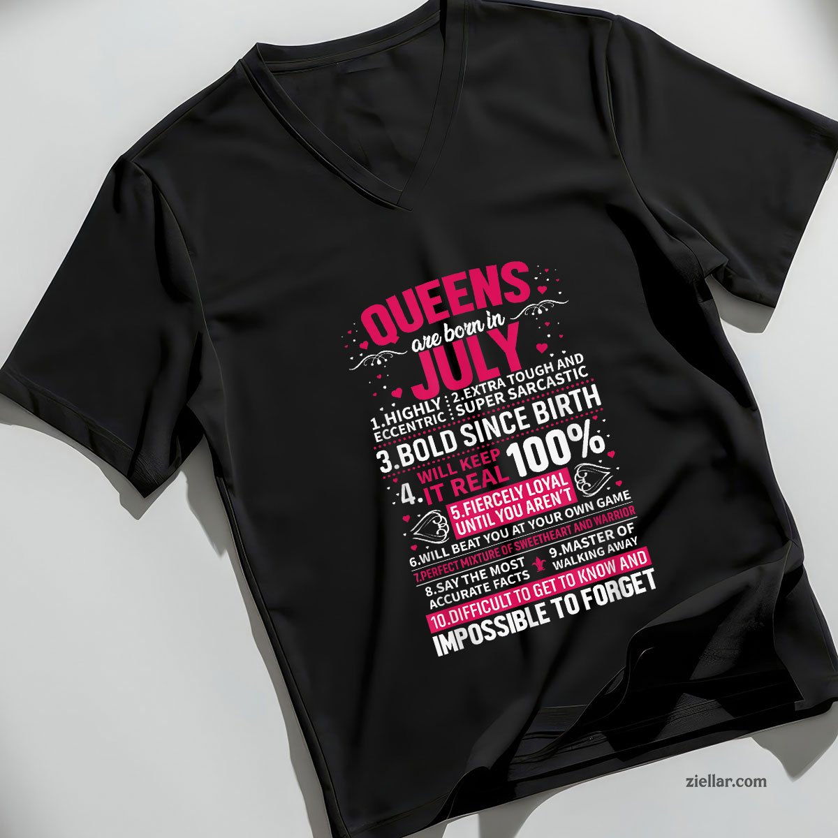 Queens Are Born in July V-Neck Shirt, Patriotic USA Independence Day Gift