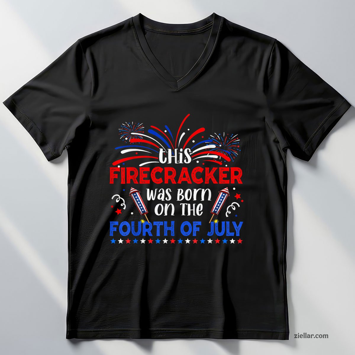 This Firecracker Was Born On The 4th Of July Firework B-day V-Neck Shirt