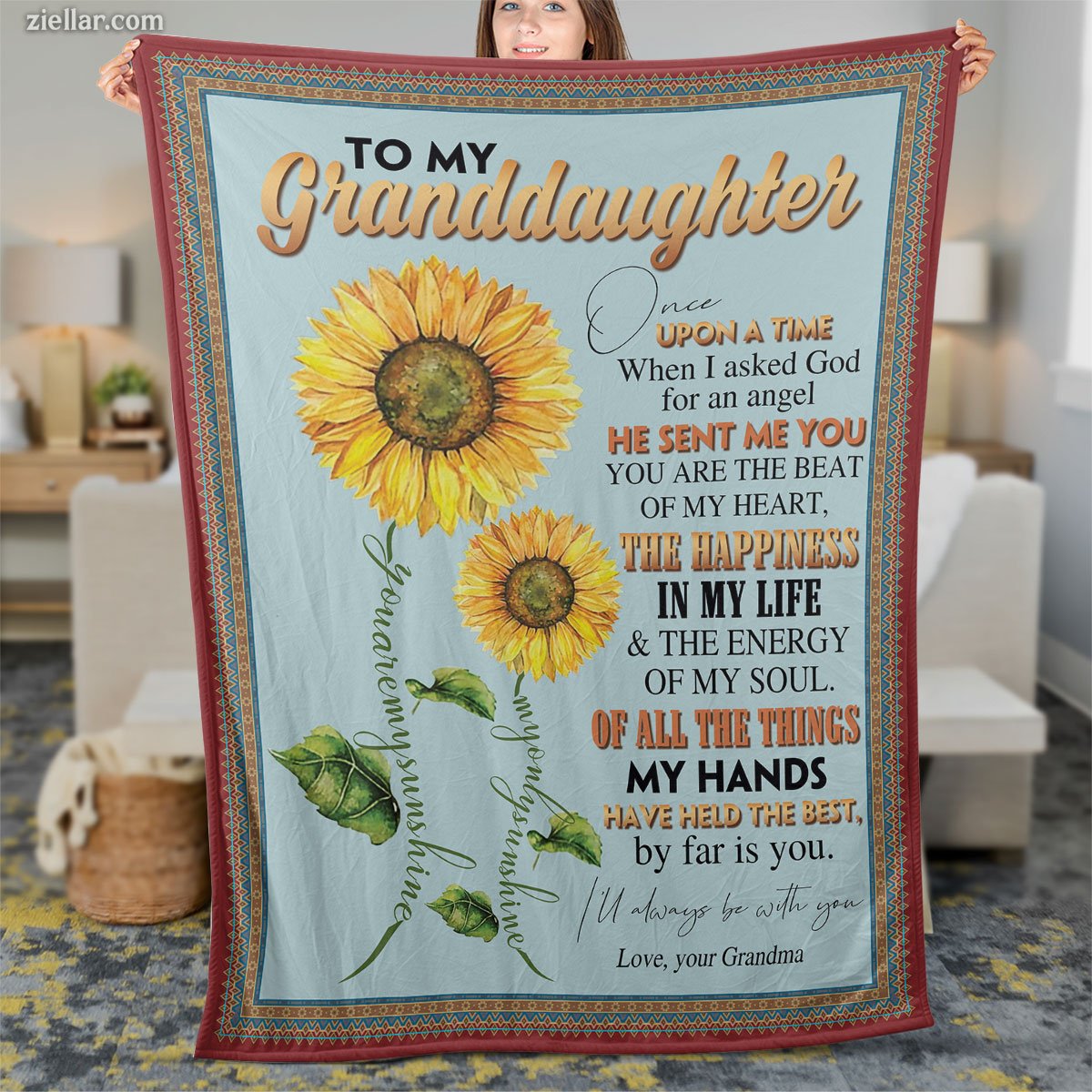 To My Granddaughter Quilt Blanket, Fleece Blanket Sunflower Gift from Grandma to Girl