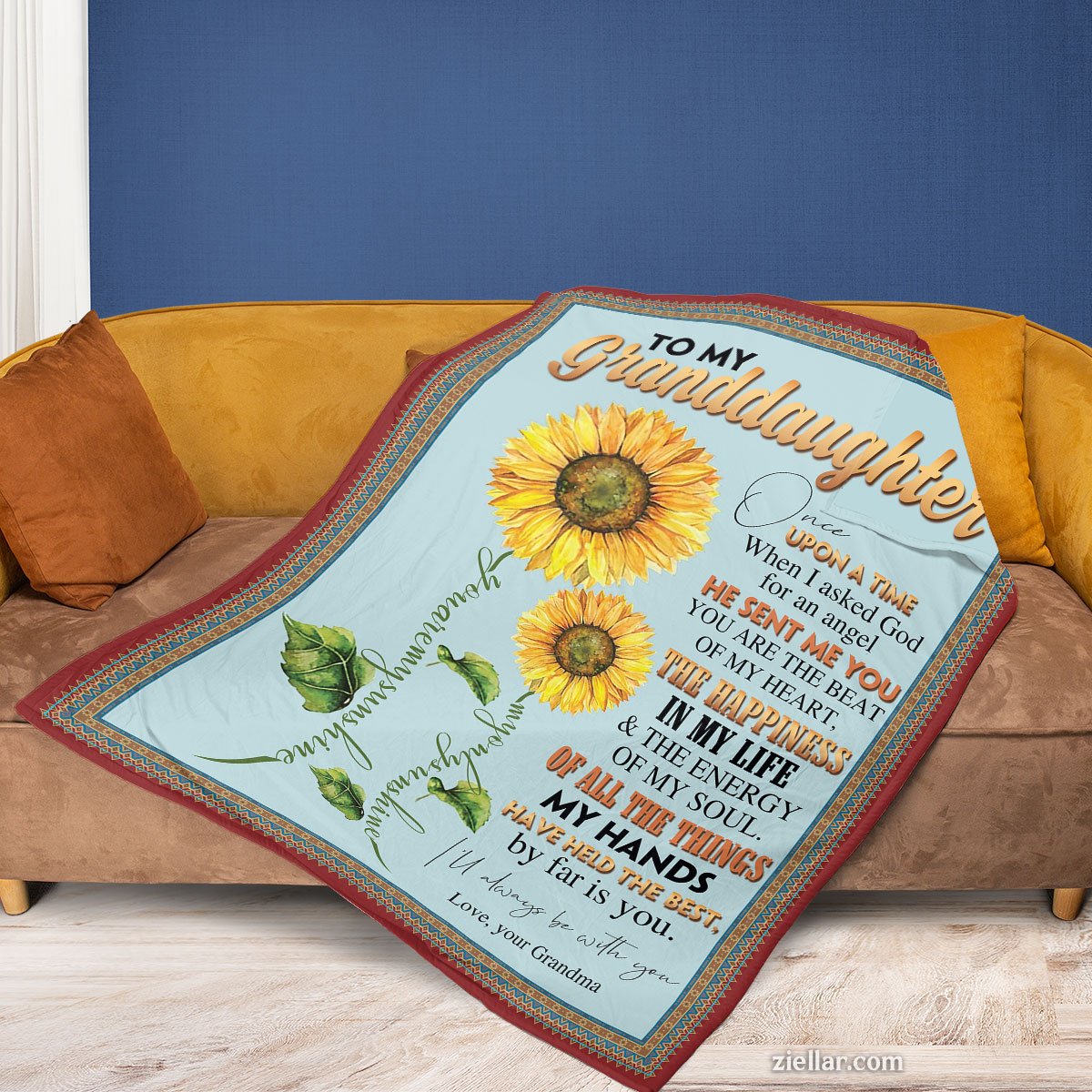 To My Granddaughter Quilt Blanket, Fleece Blanket Sunflower Gift from Grandma to Girl