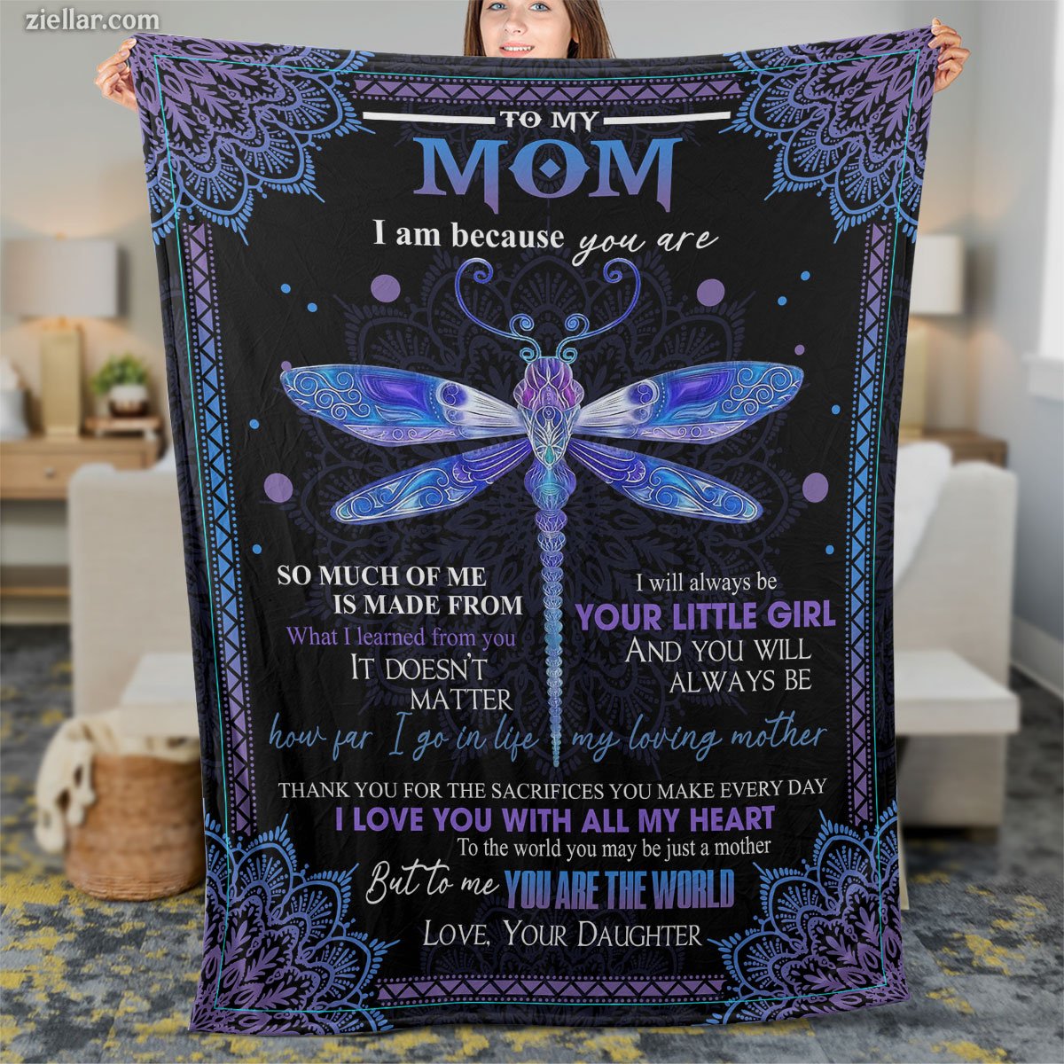 To My Mom Quilt Blanket, Fleece Blanket Dragonfly Design Sentimental Gift from Daughter
