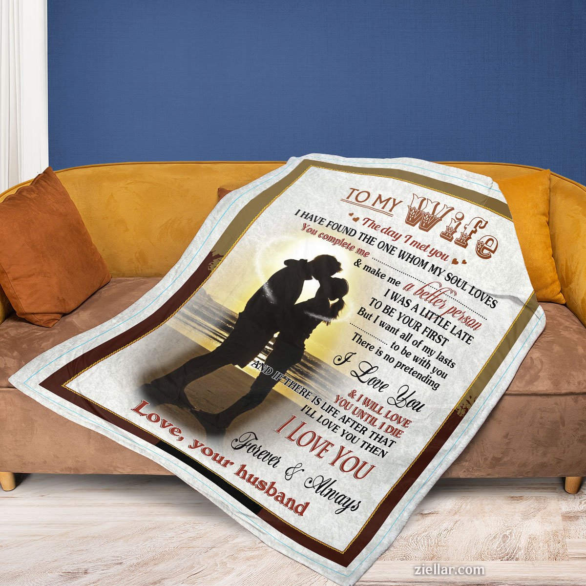 To My Wife Quilt Blanket, Fleece Blanket Sunset Couple Silhouette Gift from Husband