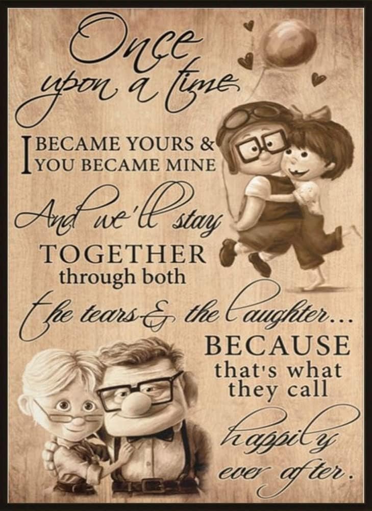 To My Wife Poster and Canvas, Carl and Ellie Once Upon a Time Love Quote Wall Art for Living Room, Retro Vintage Home Decor