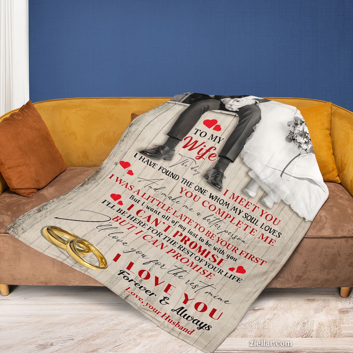 To My Wife Quilt Blanket, Fleece Blanket Romantic Black and White Gift from Husband