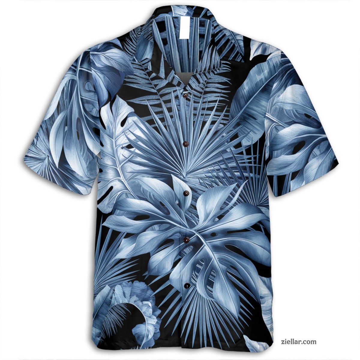 Tropical Blue Foliage Hawaiian Shirt and Tee, Summer Aloha Gift for Adults