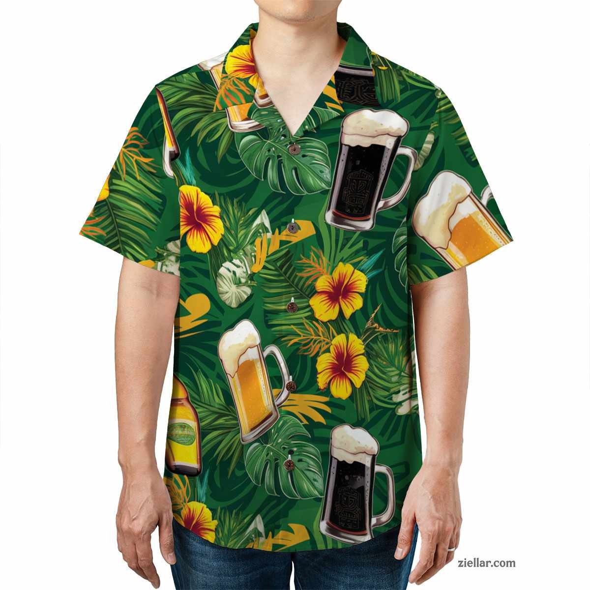 Tropical Beer & Pineapple Hawaiian Shirt and Tee, Fun Island Beach Party Outfit