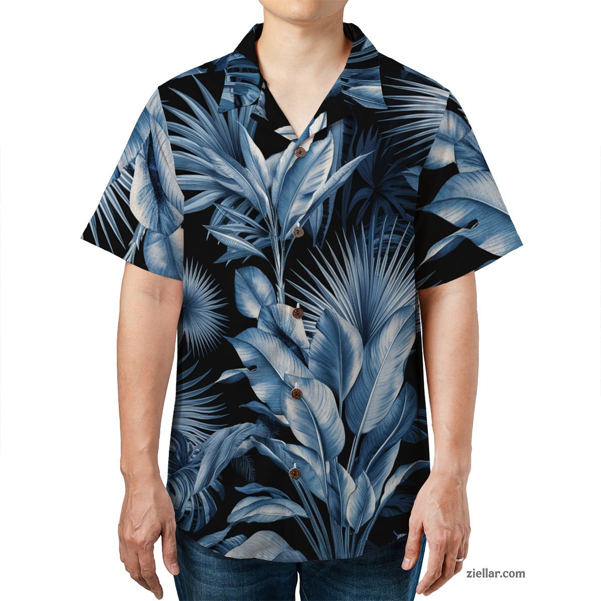 Tropical Blue Leaves Hawaiian Shirt Tee, Aloha Vacation Shirt Unisex