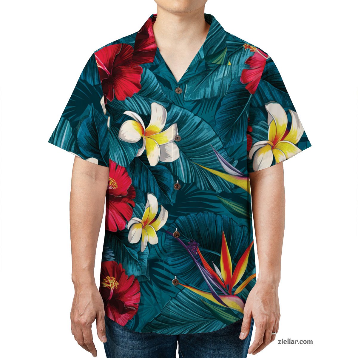 Tropical Floral Hawaiian Shirt Tee, Colorful Summer Vacation Outfit