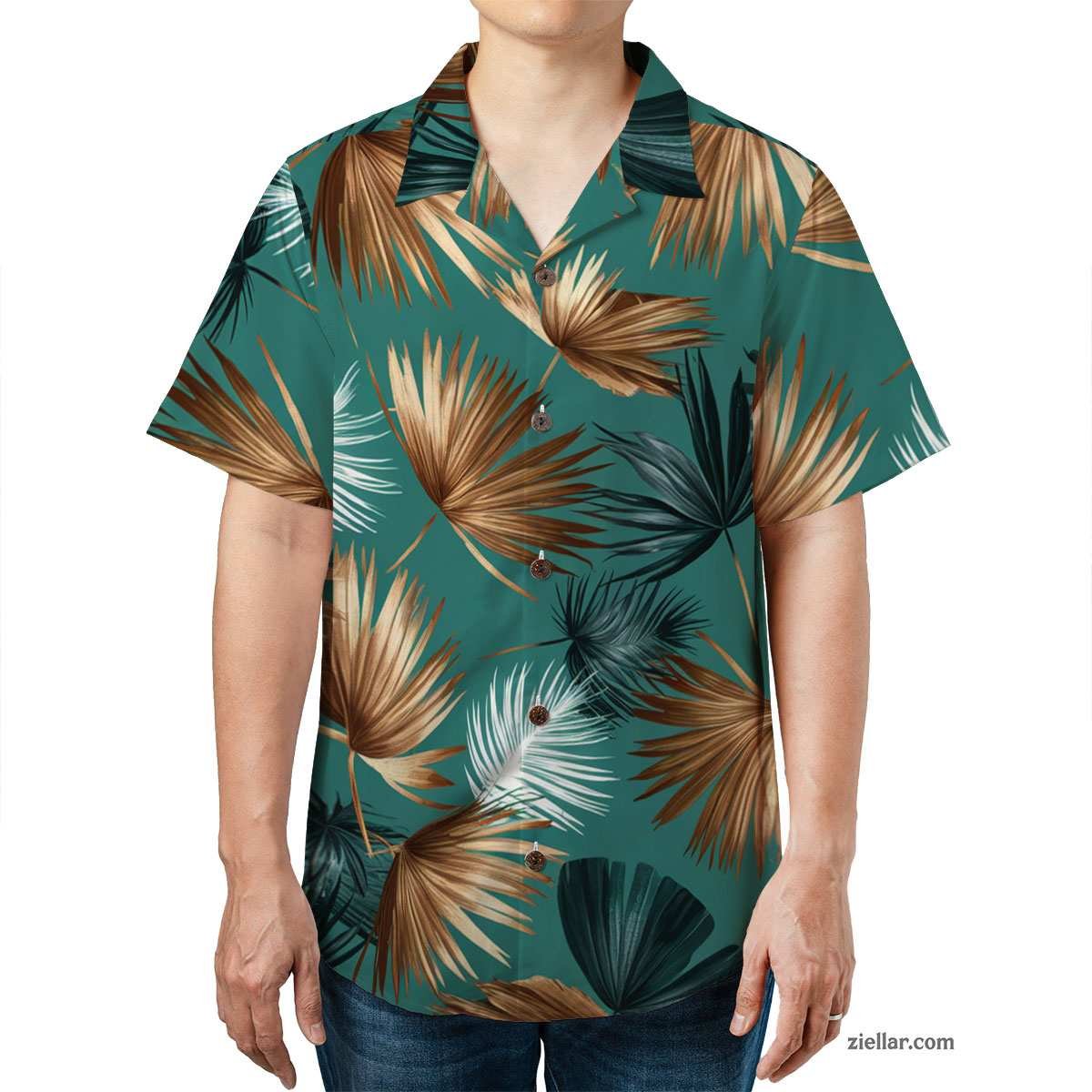 Tropical Palm Fan Print Hawaiian Shirt and Tee, Summer Beach Shirt Unisex