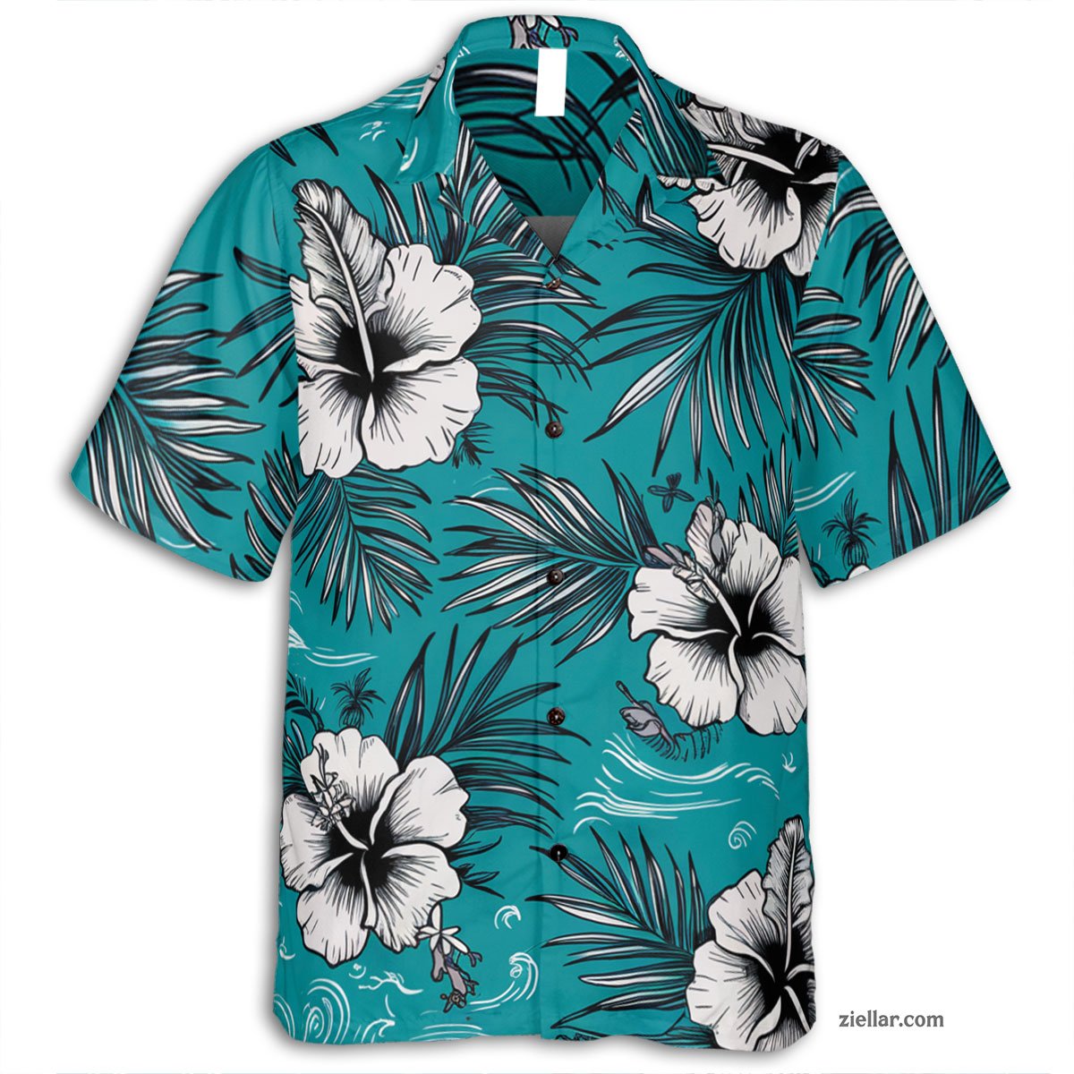 Turquoise Aloha Hawaiian Shirt Tee, Hibiscus Palm Beach Outfit for Adults
