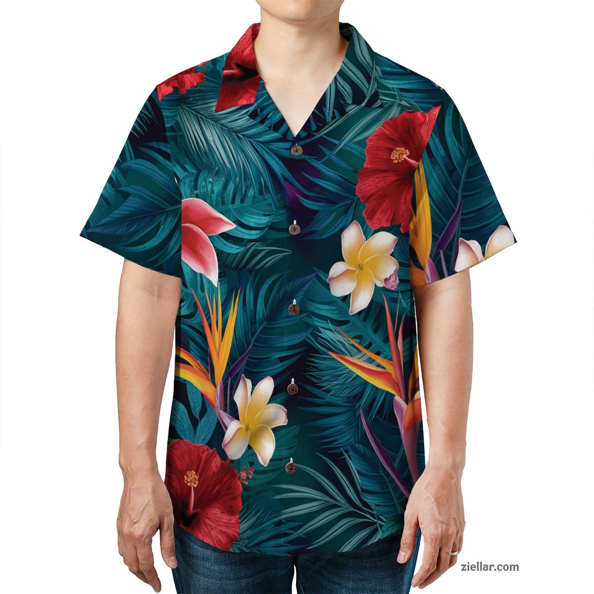 Vibrant Floral Hawaiian Shirt and Tee, Short Sleeve Aloha Wear Adults