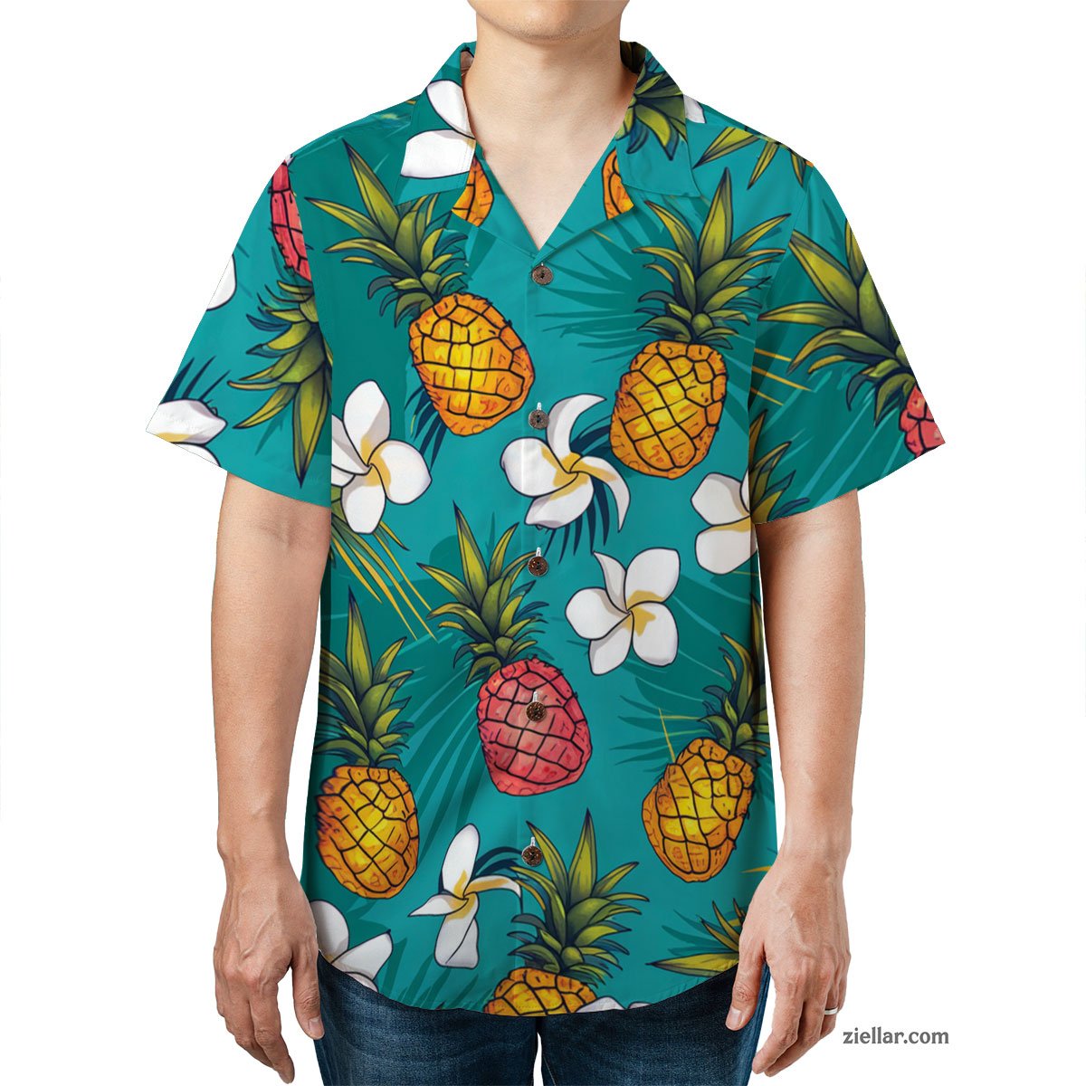 Vibrant Pineapple Hawaiian Shirt and Tee, Summer Tropical Beachwear Adults