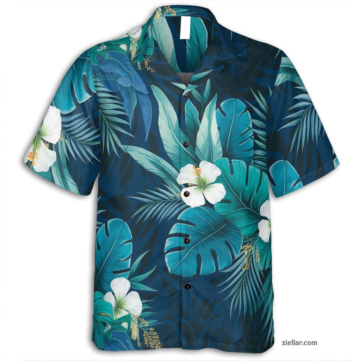 White Hibiscus and Blue Tropical Leaf Hawaiian Shirts Seamless Pattern Gifts – Essential Beach Outfit 2025