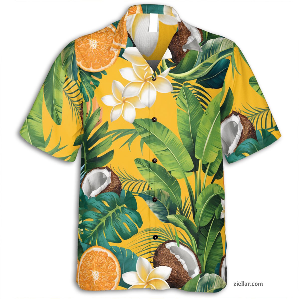 Yellow Citrus Coconut Hawaiian Shirt and Tee, Aloha Beach Vacation Wear
