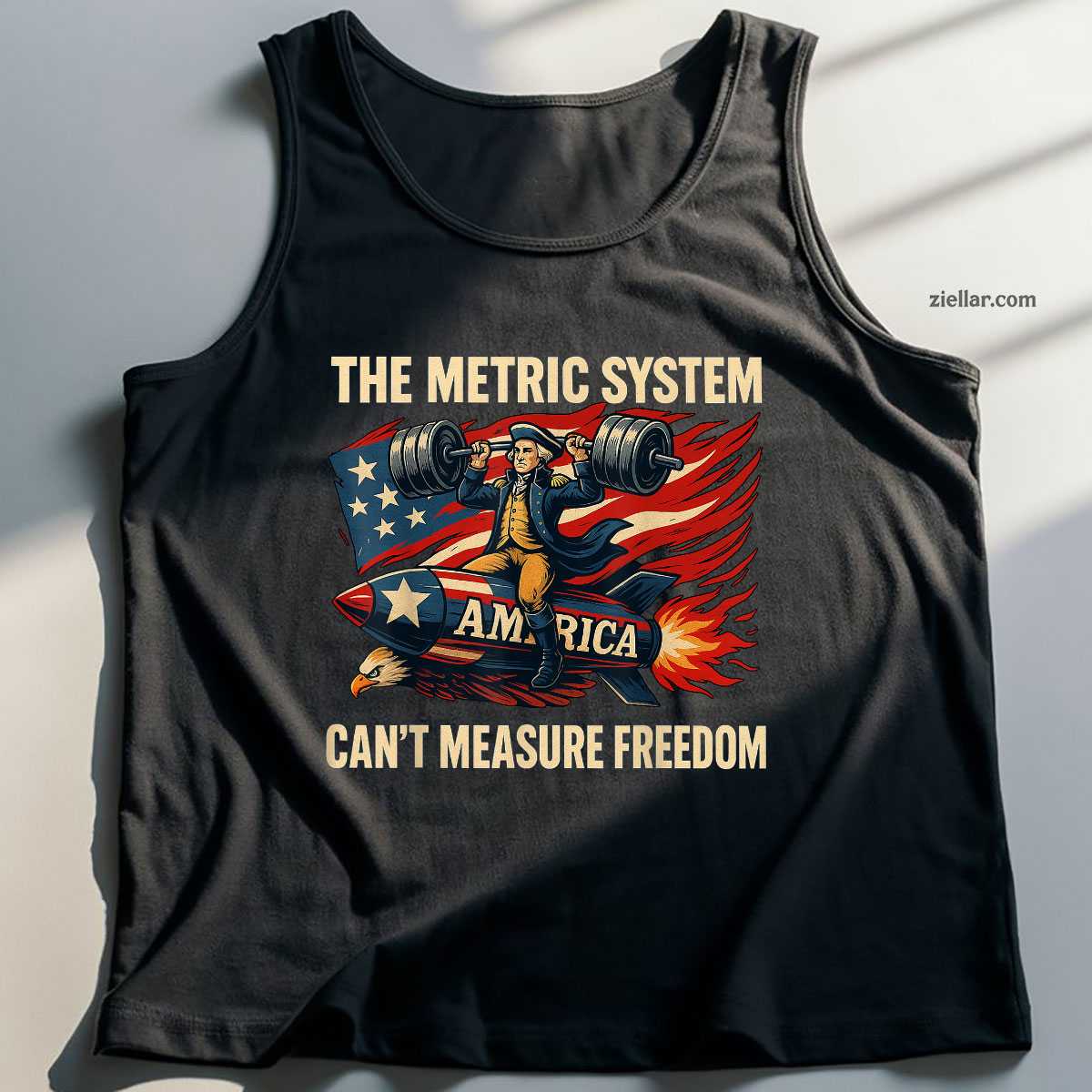 The Metric System Can't Measure Freedom Funny 4th of July Tank Top Shirt Tee for Men Women Unisex
