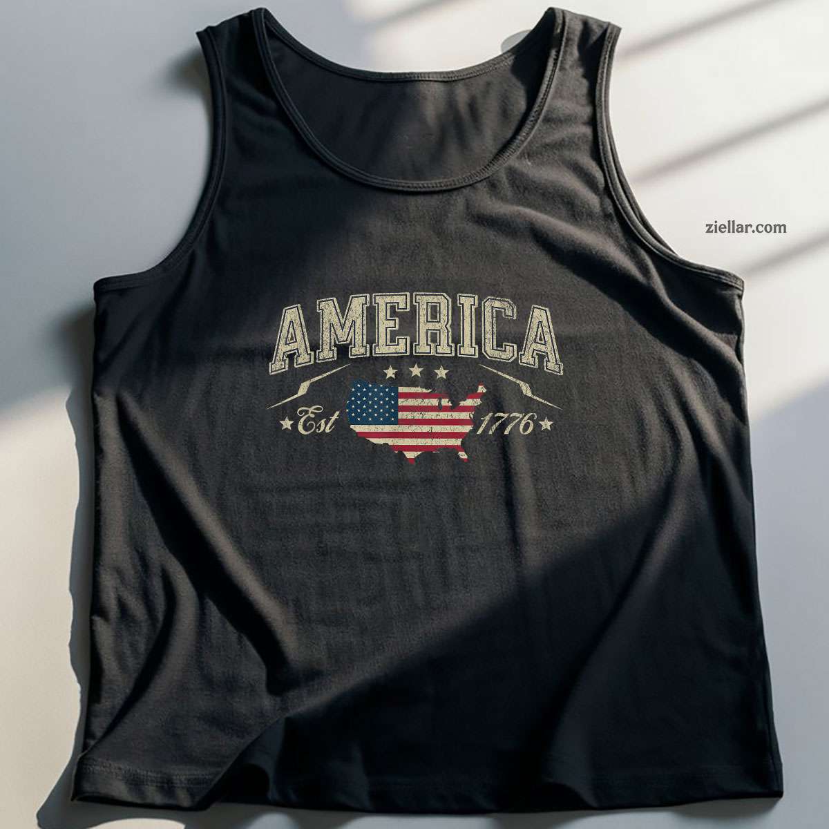 Patriotic American Flag USA Est 1776 4th of July America Tank Top Shirt Tee for Men Women Unisex