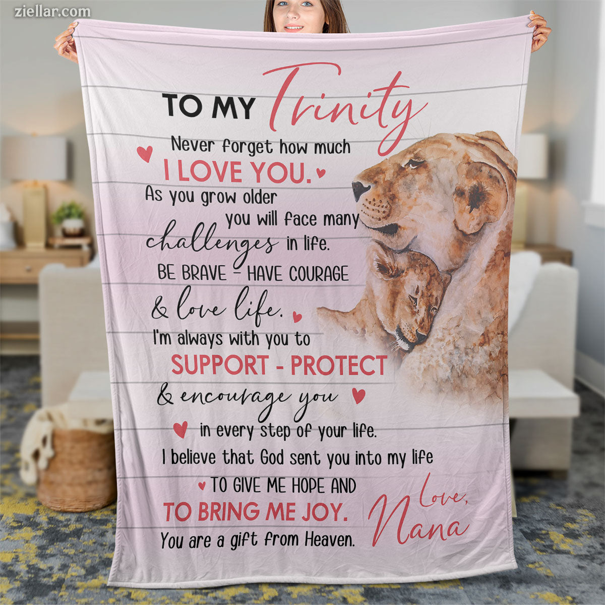 To My Trinity Quilt Blanket, Fleece Blanket from Nana with Dog Art and Loving Pledge