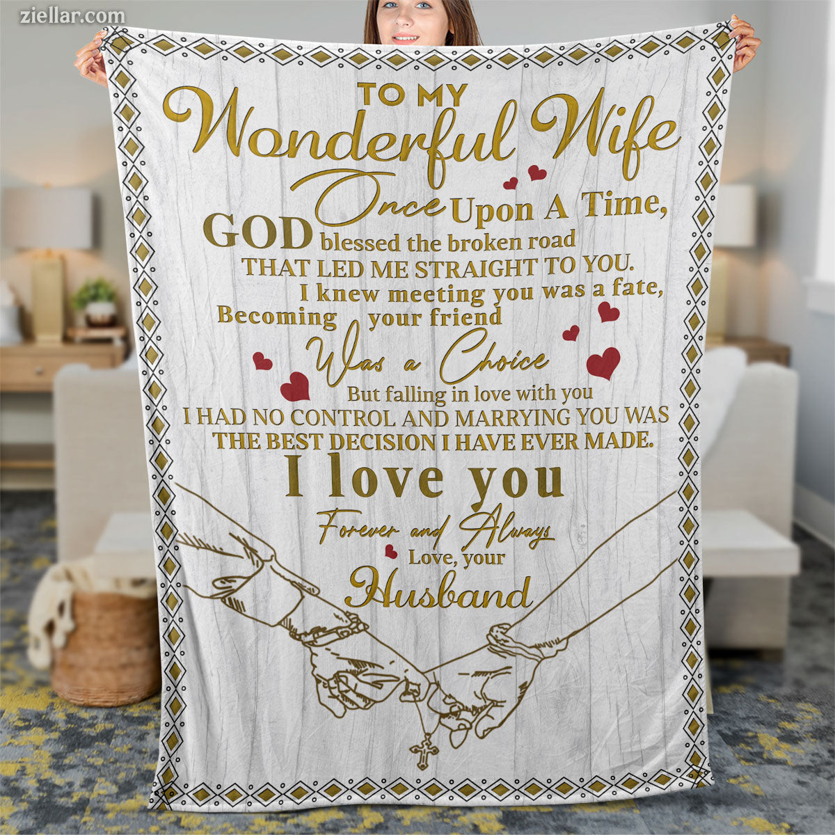 To My Wonderful Wife Quilt Blanket, Fleece Blanket Gift from Husband with Love Note, Personalized