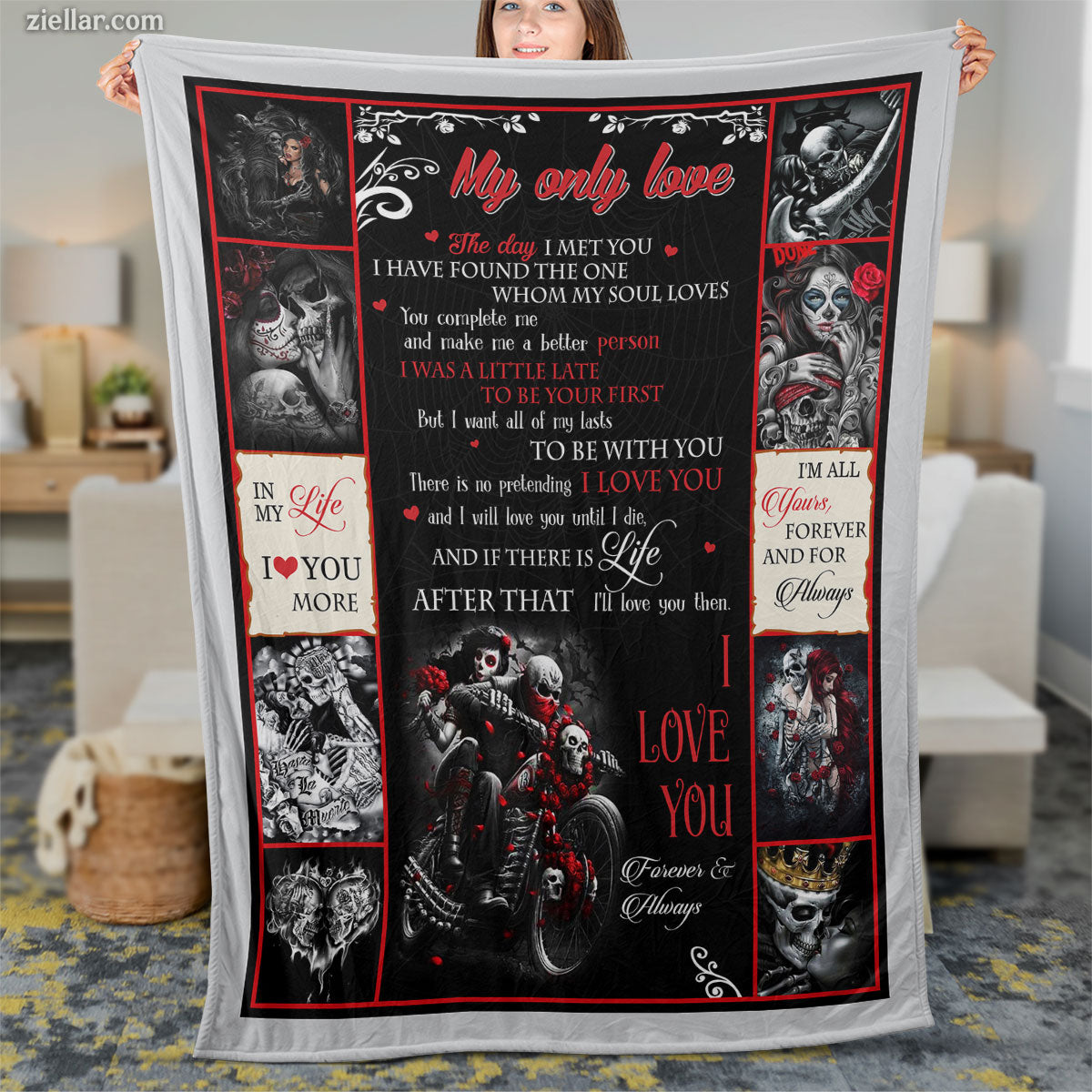 To My Wife Quilt Blanket, Fleece Blanket Gift from Husband Red Black Romantic Theme, Custome Name