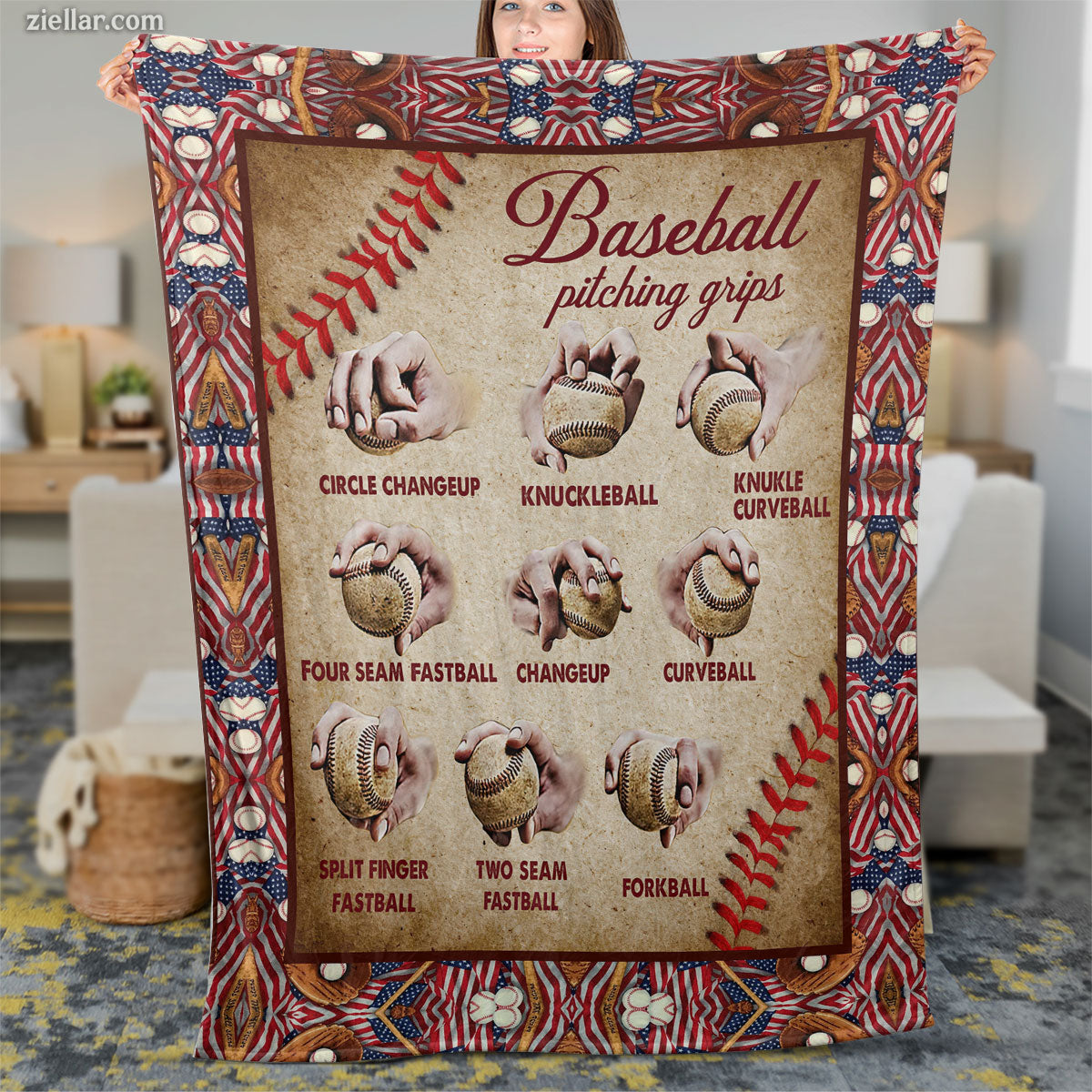 Baseball Pitch Types Quilt Blanket, Fleece Blanket Sports Fan Gift for Boys or Coaches
