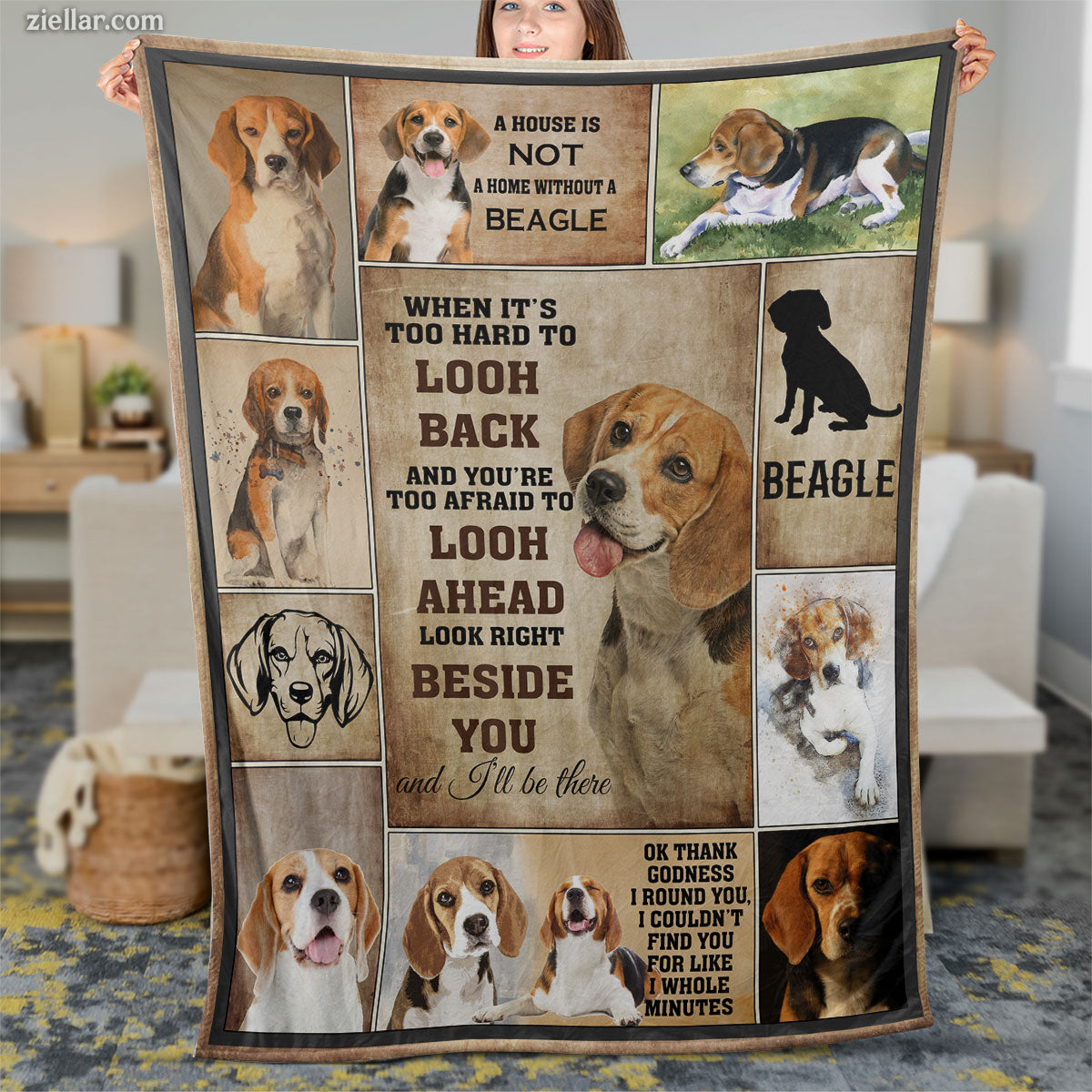 Beagle Dog Quilt Blanket, Fleece Blanket Puppy Collage Gift for Dog Lovers, Custome Name