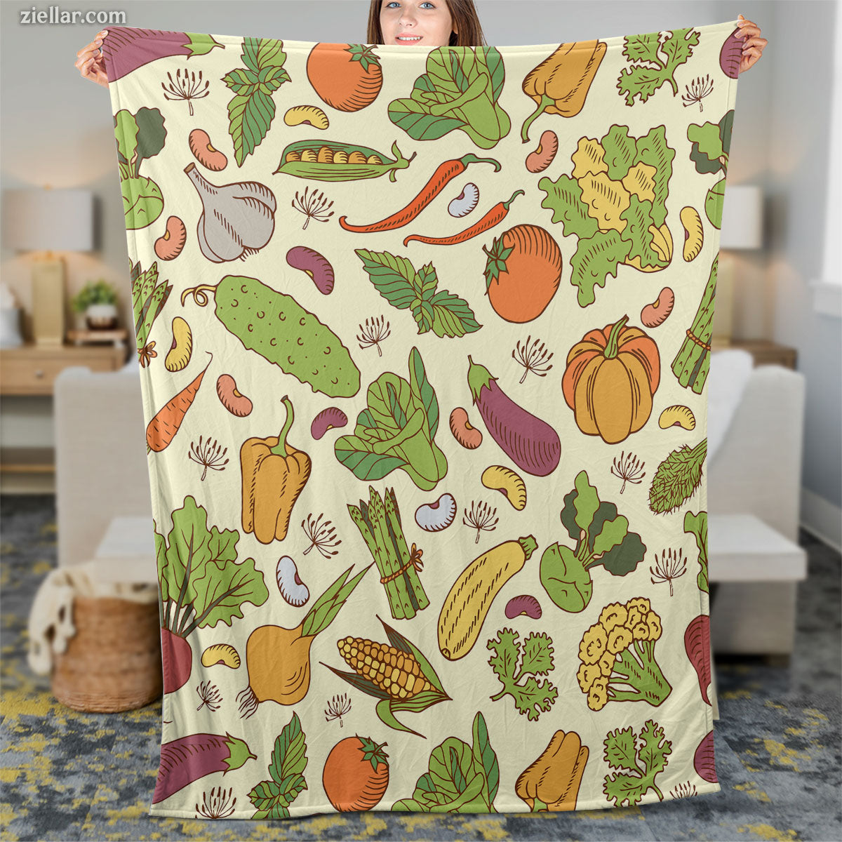 Vegetable Pattern Quilt Blanket, Fleece Blanket Garden Veggie Lover Design