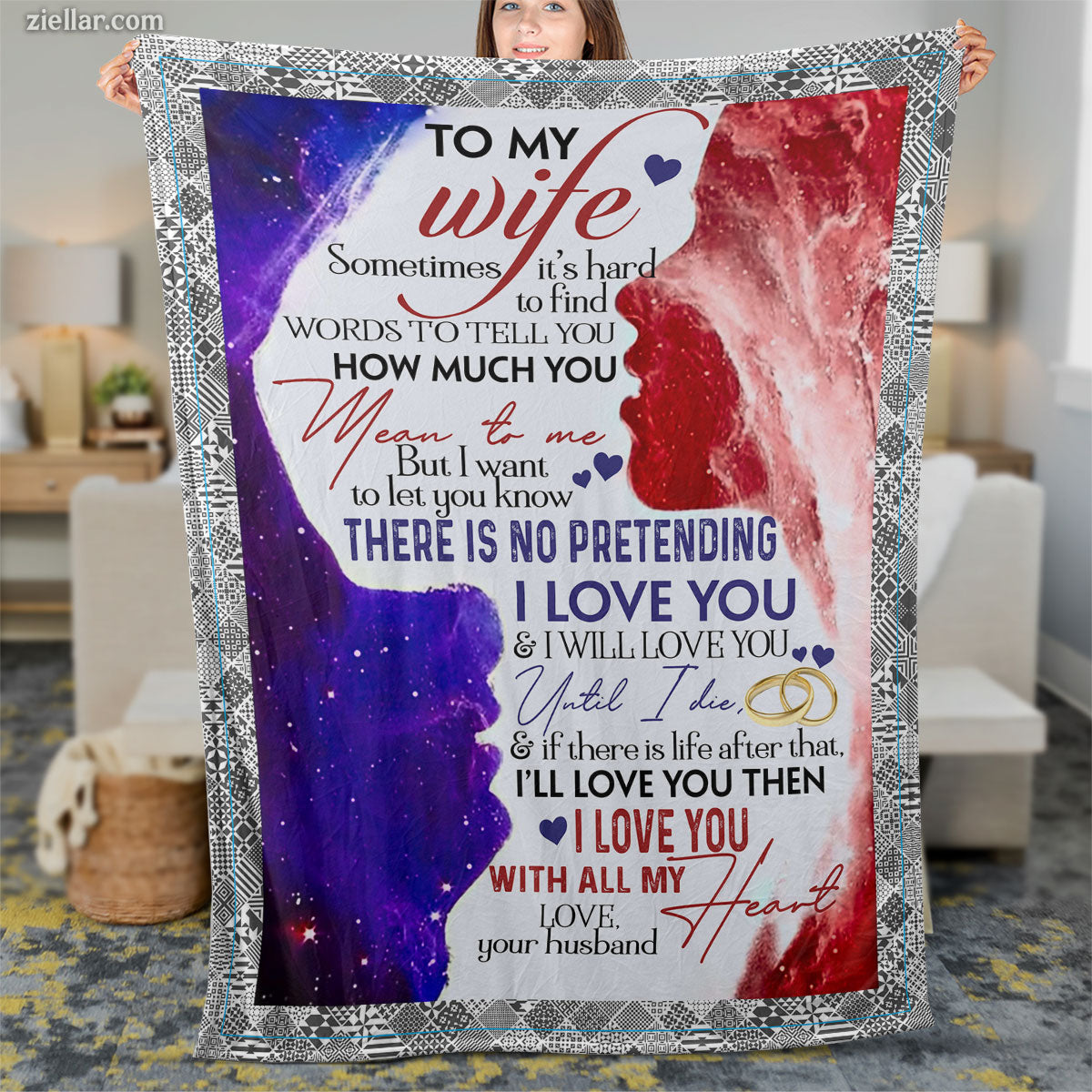 To My Wife Quilt Blanket, Fleece Blanket Romantic Galaxy Gift from Husband, Personalized