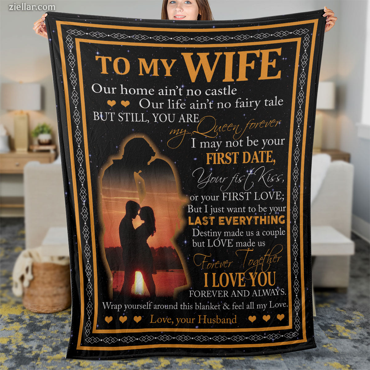 To My Wife Quilt Blanket, Fleece Blanket Romantic Dance Couple Gift for Anniversary