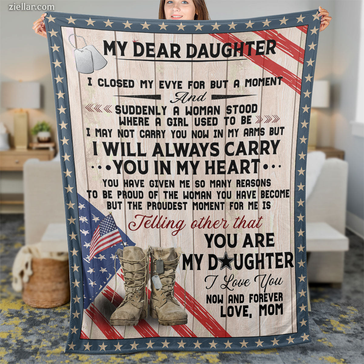 To My Daughter Quilt Blanket, Fleece Blanket Patriotic Gift from Dad with American Flag