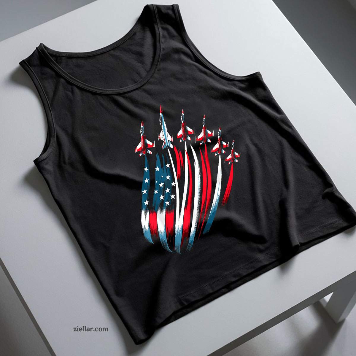 Patriotic USA Flag Fighter Jets 4th of July Tank Top Shirt Tee for Men Women Unisex