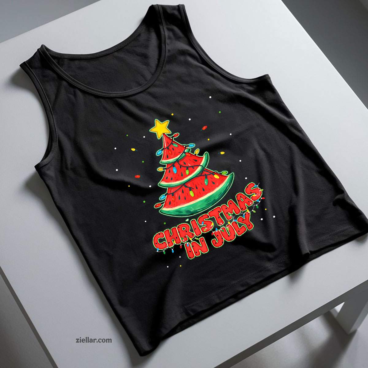 Christmas In July Watermelon Tree Beach Summer Hawaii Tees Tank Top Shirt Funny Christmas in July Tee and Tank Top Shirt for Men Women Adults