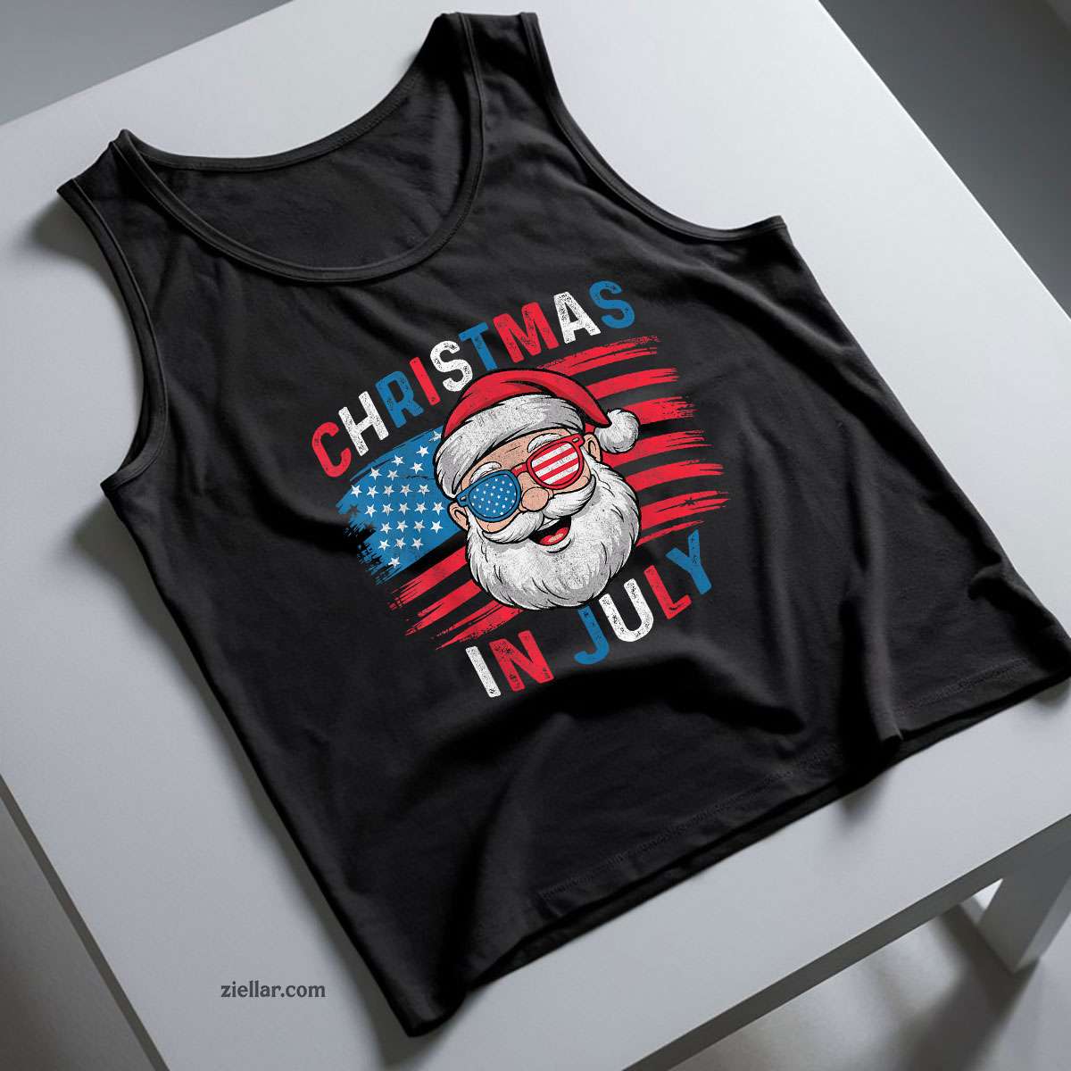 Fourth of July Christmas Us Flag Sunglasses Santa Xmas 2025 Tank Top Shirt Funny Christmas in July Tee and Tank Top Shirt for Men Women Adults