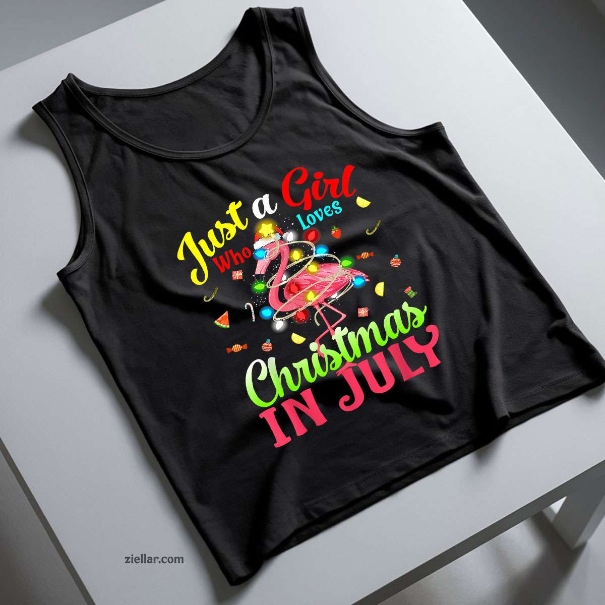 Just A Girl Who Loves Christmas In July Flamingo Girl Tank Top Shirt Funny Christmas in July Tee and Tank Top Shirt for Men Women Adults