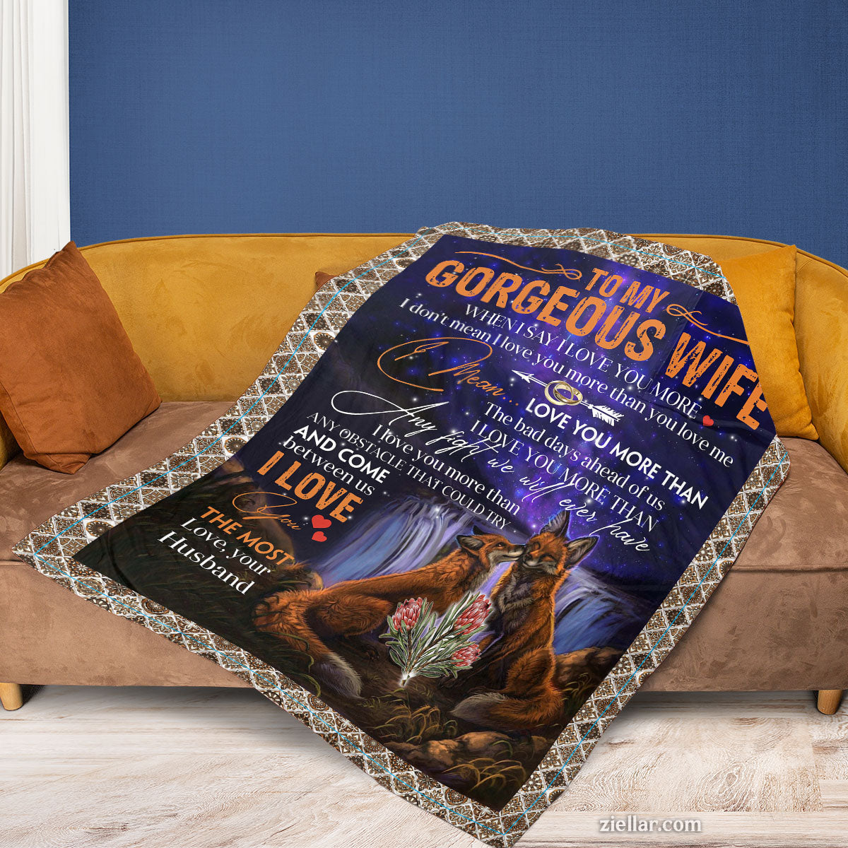 To My Gorgeous Wife Quilt Blanket, Fleece Blanket Gift with Bears and Deep Love Message