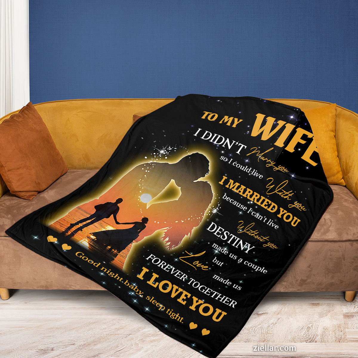 To My Wife Quilt Blanket, Fleece Blanket Gift with Silhouette Couple and Destiny Quote