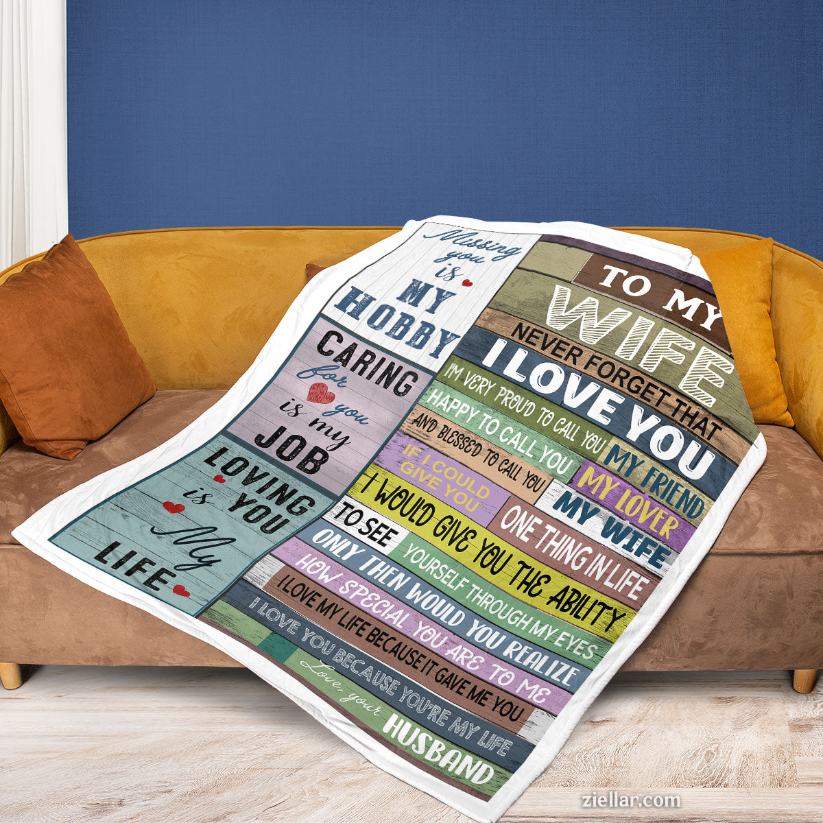 To My Wife Quilt Blanket, Fleece Blanket with Striped Typography of Husband's Loving Words
